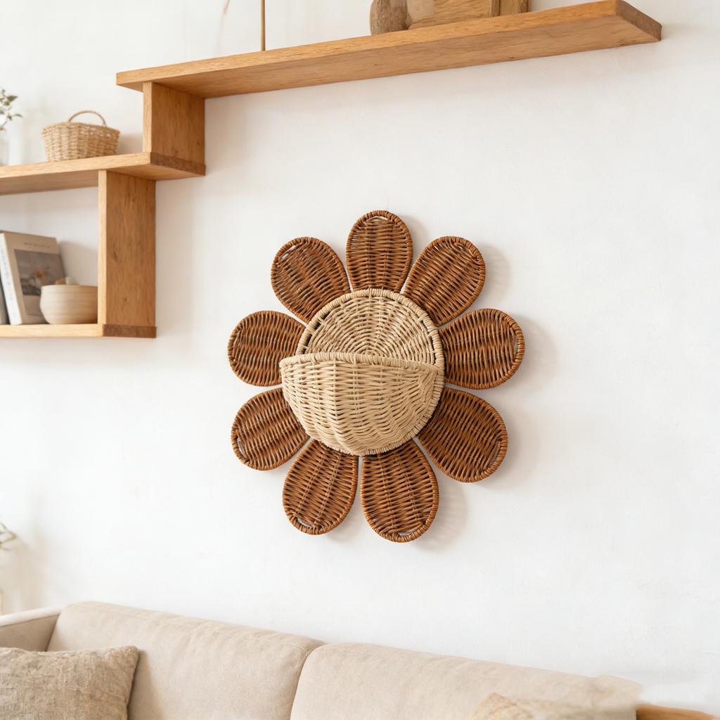 Wicker Basket, Key Storage Basket, Bathroom Sunflower Decorative Wall-mounted Basket