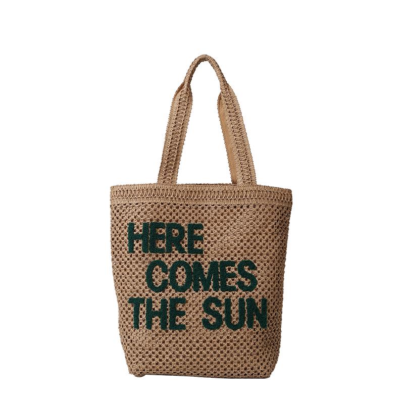 

2025 Summer New Hot Letter Straw Woven Shoulder Bags Solid Zipper Hollow Out Large Capacity High Quality Tote Bags for Women хакі