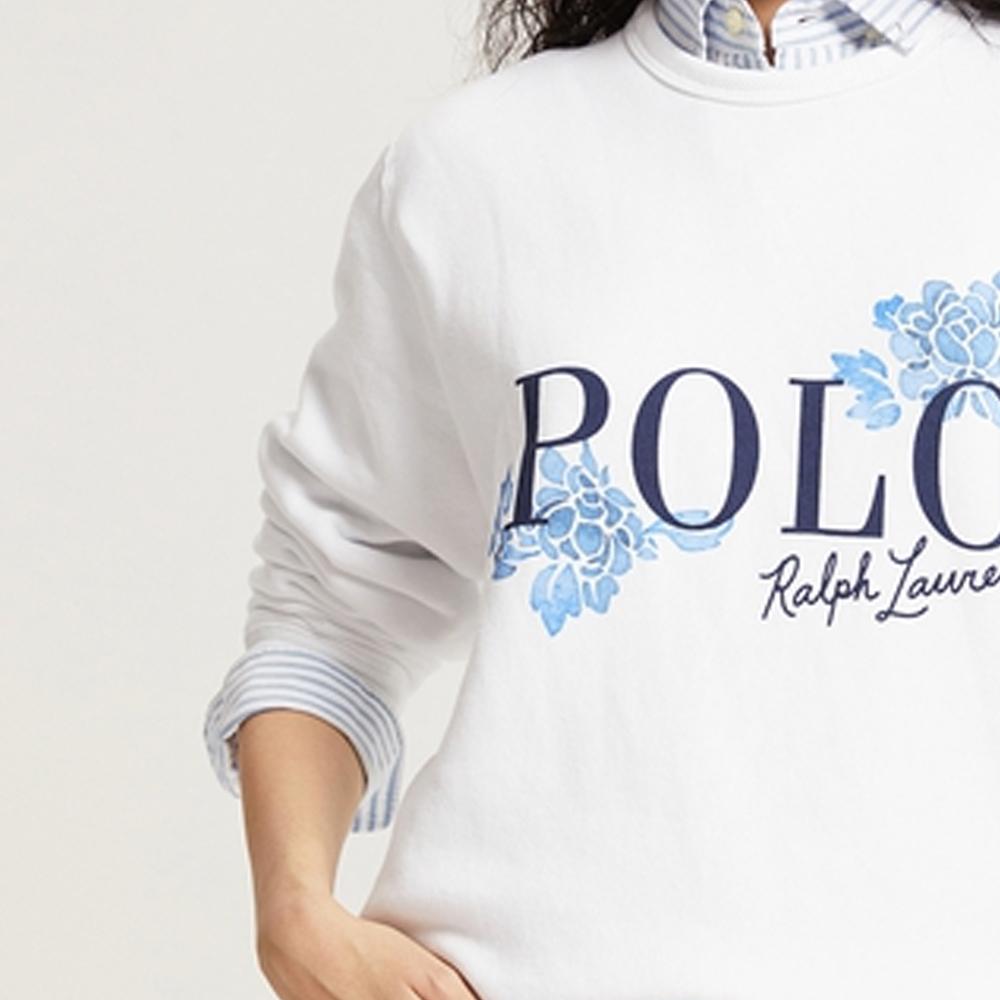 Polo Ralph Lauren Logo Floral Print Crew Neck Long Sleeve Casual Sweatshirt Women Sweatshirt White WMPOKNINFB20192-100