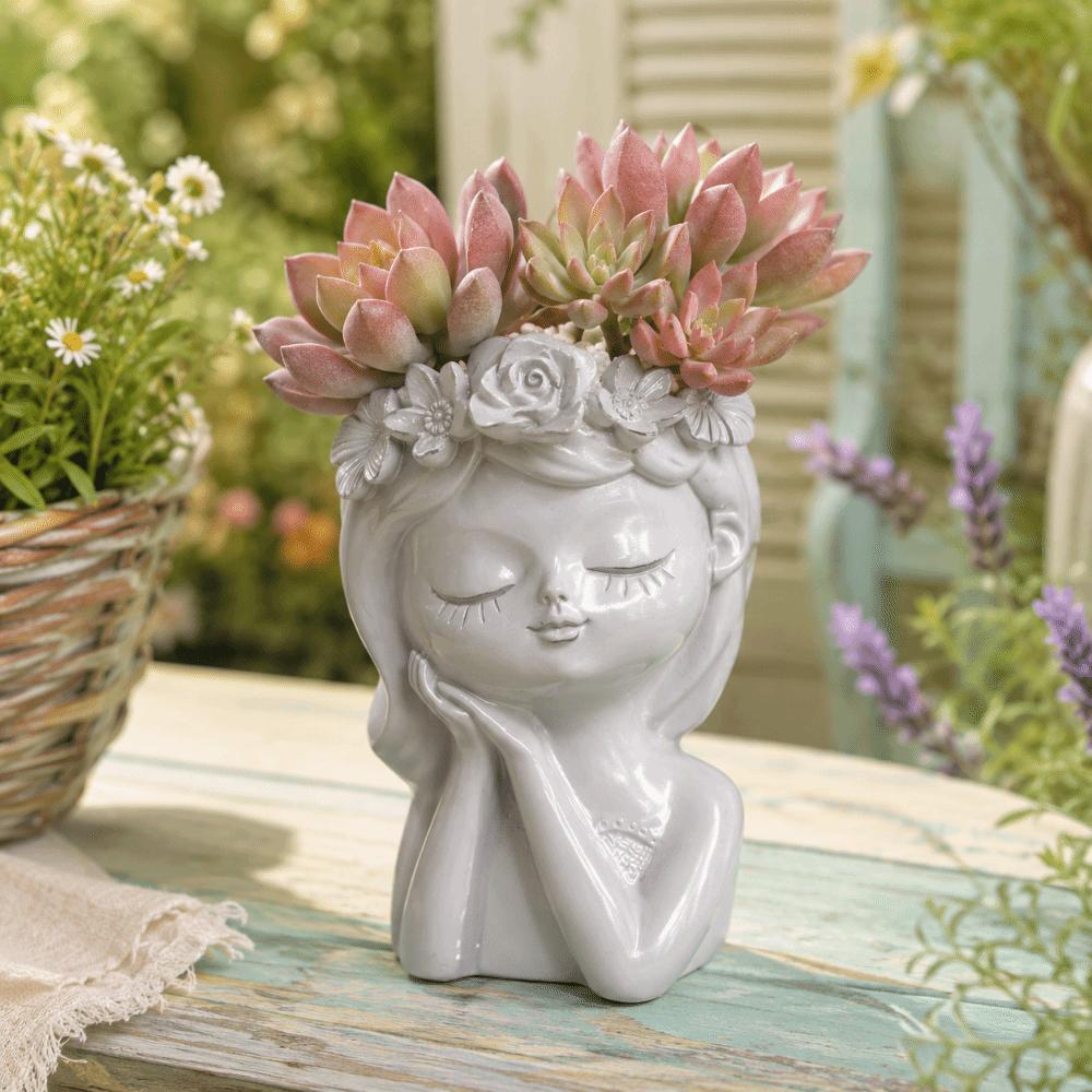 Resin Plant Pot Candle Holder Storage Can Pretty Girl Desktop Ornaments Garden Pots