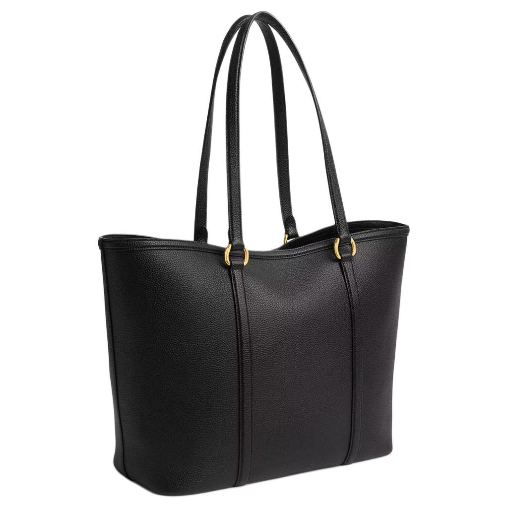Coach 28 Tote Bag With Metal Logo Snap Closure Polished Pebble Leather Women tote bags Black CU056-B4BK