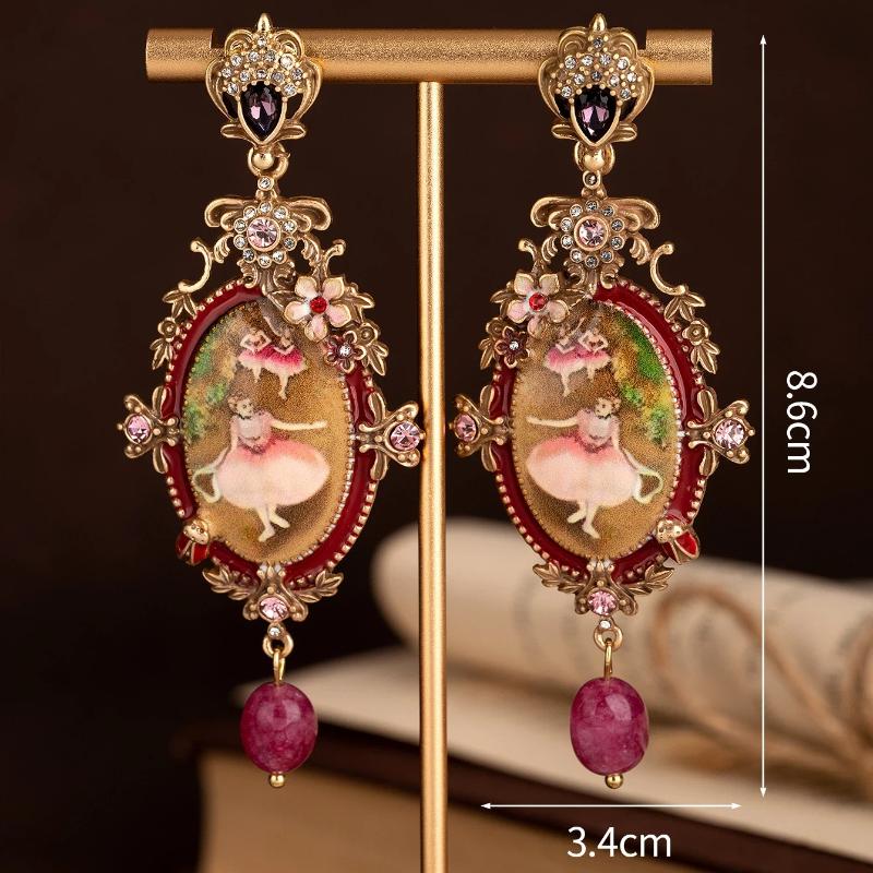Vintage Ölgemälde Ballettmädchen Ohrringe Blume Biene Relief Luxuriös Geschnitzte Ohrringe Damen Tägliches Tragen Tanzparty Zubehör