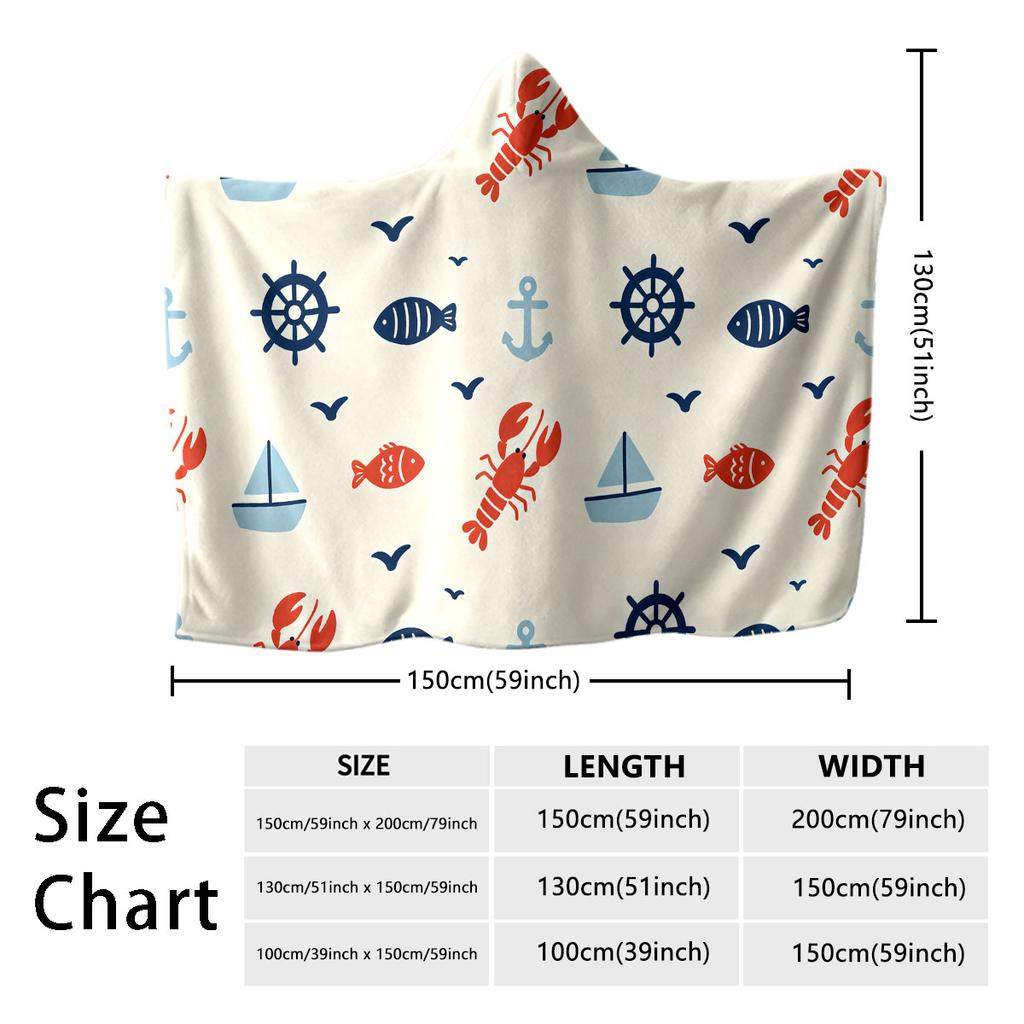 1pc Sailing Ship Anchor Printed Flannel Hoodie Wearable Cloak Blanket Soft Warm Multi Size Casual Blanket Machine Washable