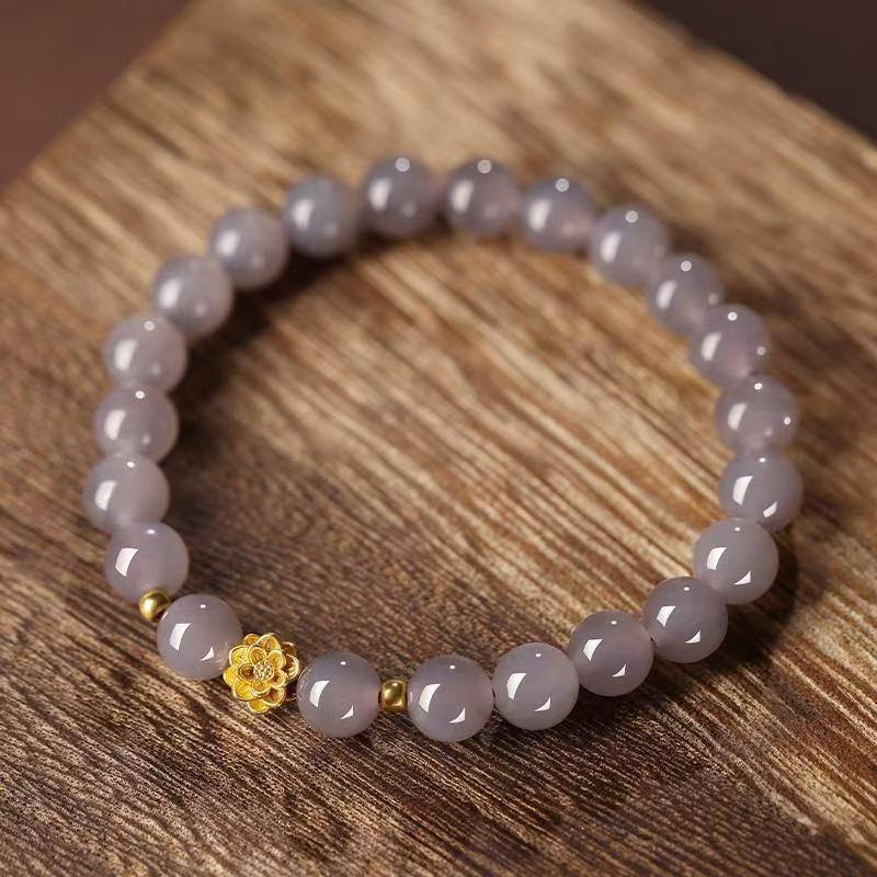 Popular Smoke Purple Lotus Bracelet with Lotus Pod Pendant, Imitation Hetian Jade, Student Style Women's Jewelry.