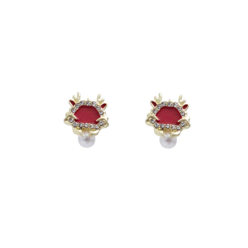 Year Of The Dragon Festive Chinese Style Diamond-Set Natal Year Earrings, Guochao Red New Year'S Blessing High-End Ear Buckles