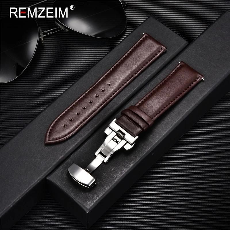 Butterfly Buckle Leather Watch Strap 18mm 20mm 22mm 24mm Suitable for Men Women Watch Band Soft Casual Replacement Bracelet
