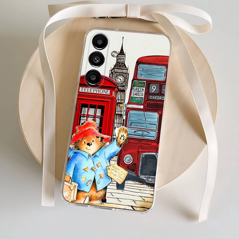 P-Paddington Bear Cute Phone Case For Samsung S24,30,21,22,23,20 FE,lite,PIus,Ultra,5G,Note,9,10 Transparent Cover
