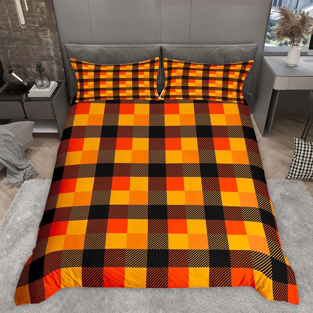 Homewish Colorful Plaid Duvet Cover Set Modern Minimalist Quilt Cover Set Geometric Checkered Bedding Set