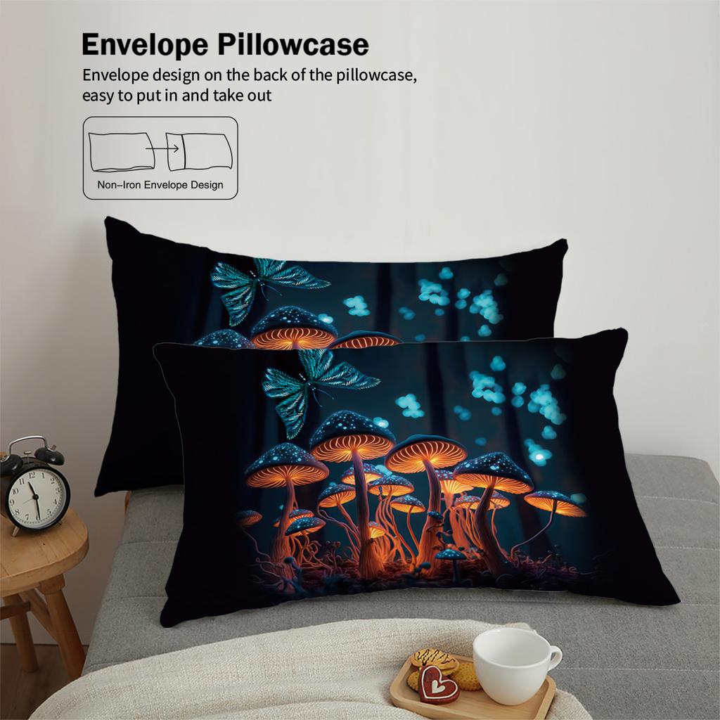 3-piece Set, Glowing Mashroom Pattern Printed Duvet Set, Queen, King, Double Bed, Party  Funny and Creative Bedding Set