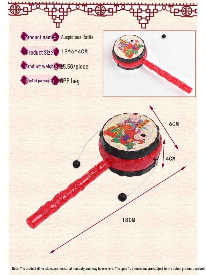 Lucky Baby Rattle Drum - Traditional Handheld Children s Musical Toy Gift