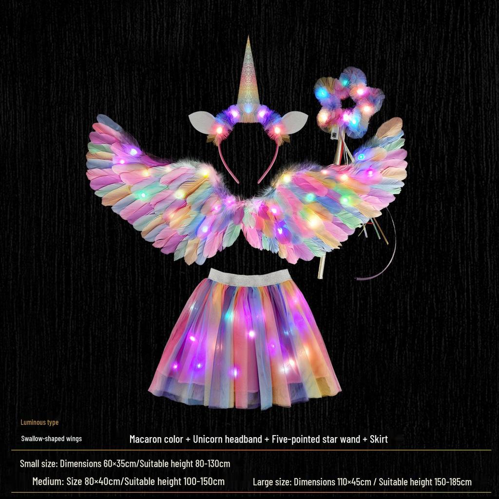 Glowing Elf Fairy Wand with Angel Feather Rainbow Wings - Little Girl's Birthday Gift & Stage Prop