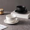 Mug à café latte en céramique à motif de roches, tasse délicate pour le thé de l'après-midi, ensemble de tasses noir et blanc avec soucoupe ronde