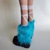 Women's Fuzzy Bright Blue Leg Warmers Soft Plush Winter Accessory for Costume Parties Furry Boot Toppers Footless Socks