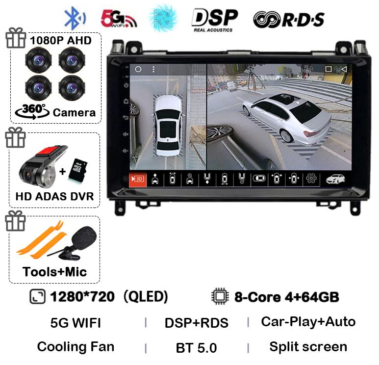 Android 14 Car Radio For Mercedes Benz B200 Sprinter W906 W639 AB Class W169 W245 Viano Vito Multimedia GPS Stereo Video Player