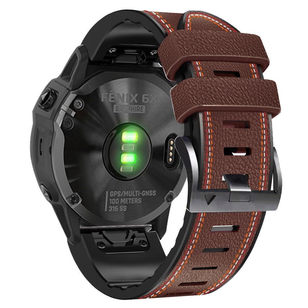 For Garmin Enduro/Tactix Delta/Tactix 7 Pro PU Leather Coated Silicone Watch Band 26mm Three-color Stitching Line Quick Release Sweatproof Strap