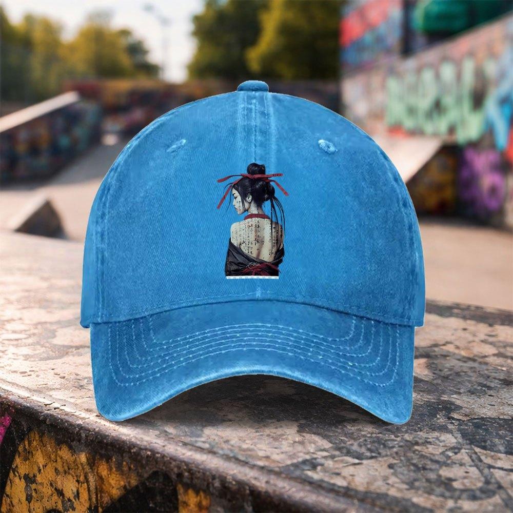 pc Tattoo Kimono Print Duckbill Cap Unisex Washed Baseball Hat Suitable for Outdoor Sports Casual Wear Machine Washable Li