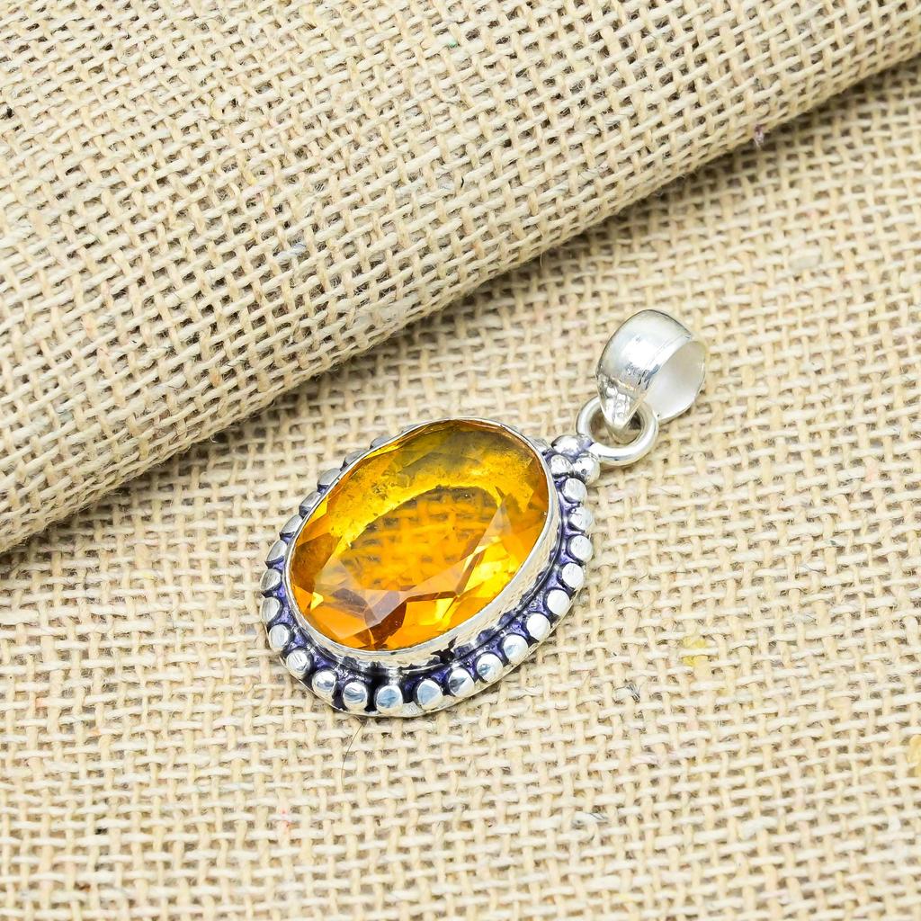 Citrine Gemstone Jewelry 925 Sterling Silver Handmade Pendant For Wedding Gift