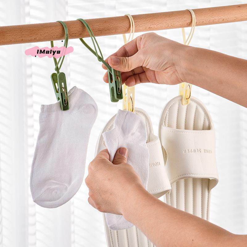 M-12pcs Hook Clip Hanger Household Clothesline Travel Clothesline Strong Small Windproof Clip For Drying Clothes Socks Underwear
