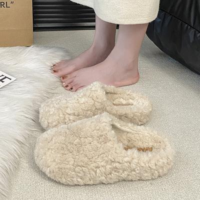 Thick-soled Lamb Wool Slippers Women's Autumn and Winter Wear 2025 New Korean Version of Internet Celebrity Height-increasing Muffin Bag Head Ha