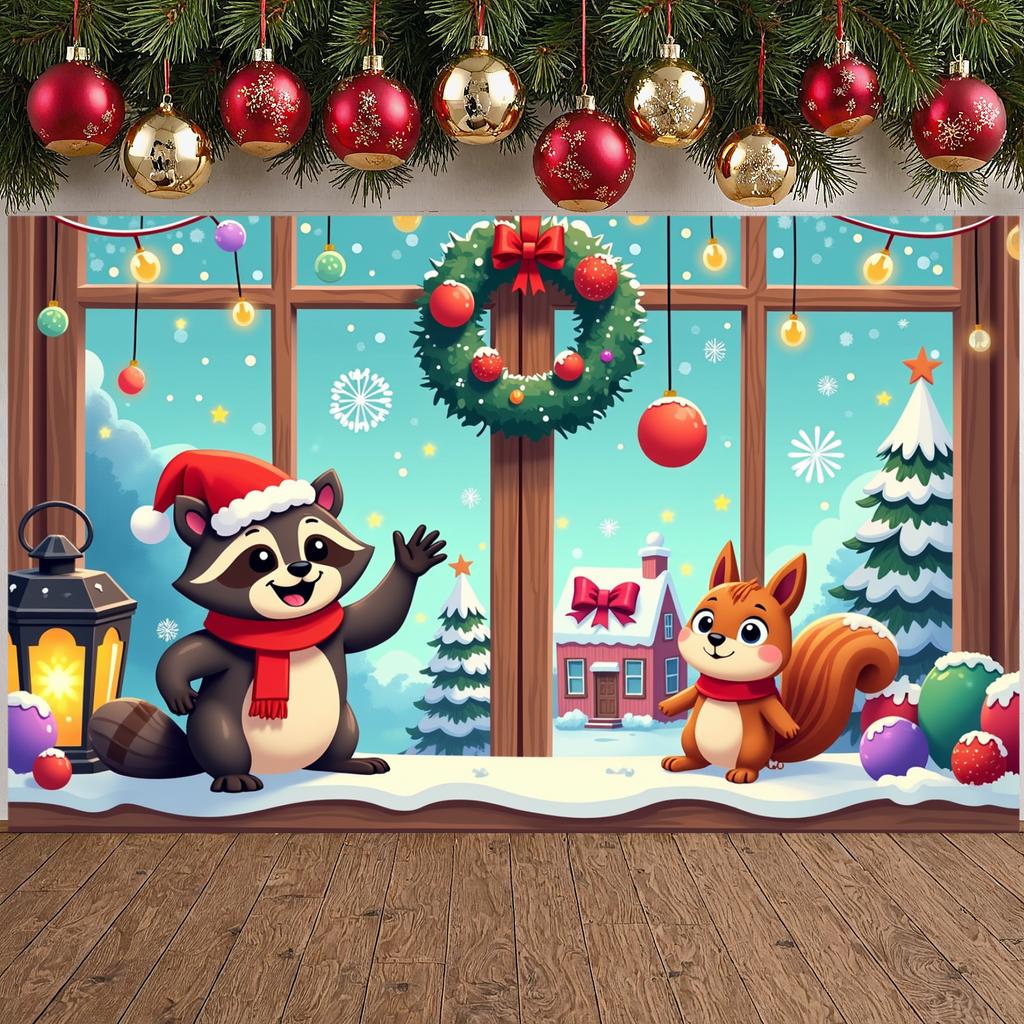 Winter Banner Snowflakes Yuletide Backdrop Christmas Banner Animal Themed Xmas Display For Christmas Party Xmas Event Family