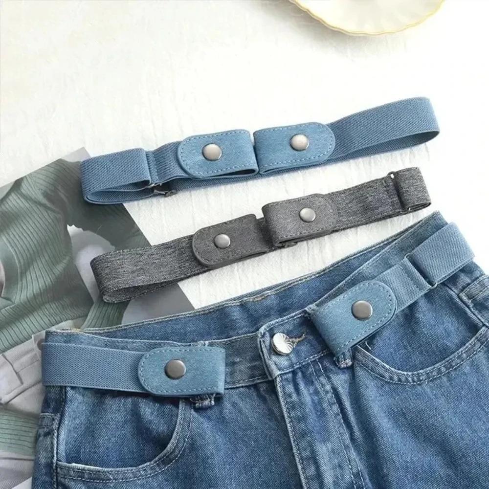 Women Men Jean Pants Dress No Buckle Easy To Wear Canvas Adjustable Elastic Waist Band Invisible Belt Buckle-Free Belts