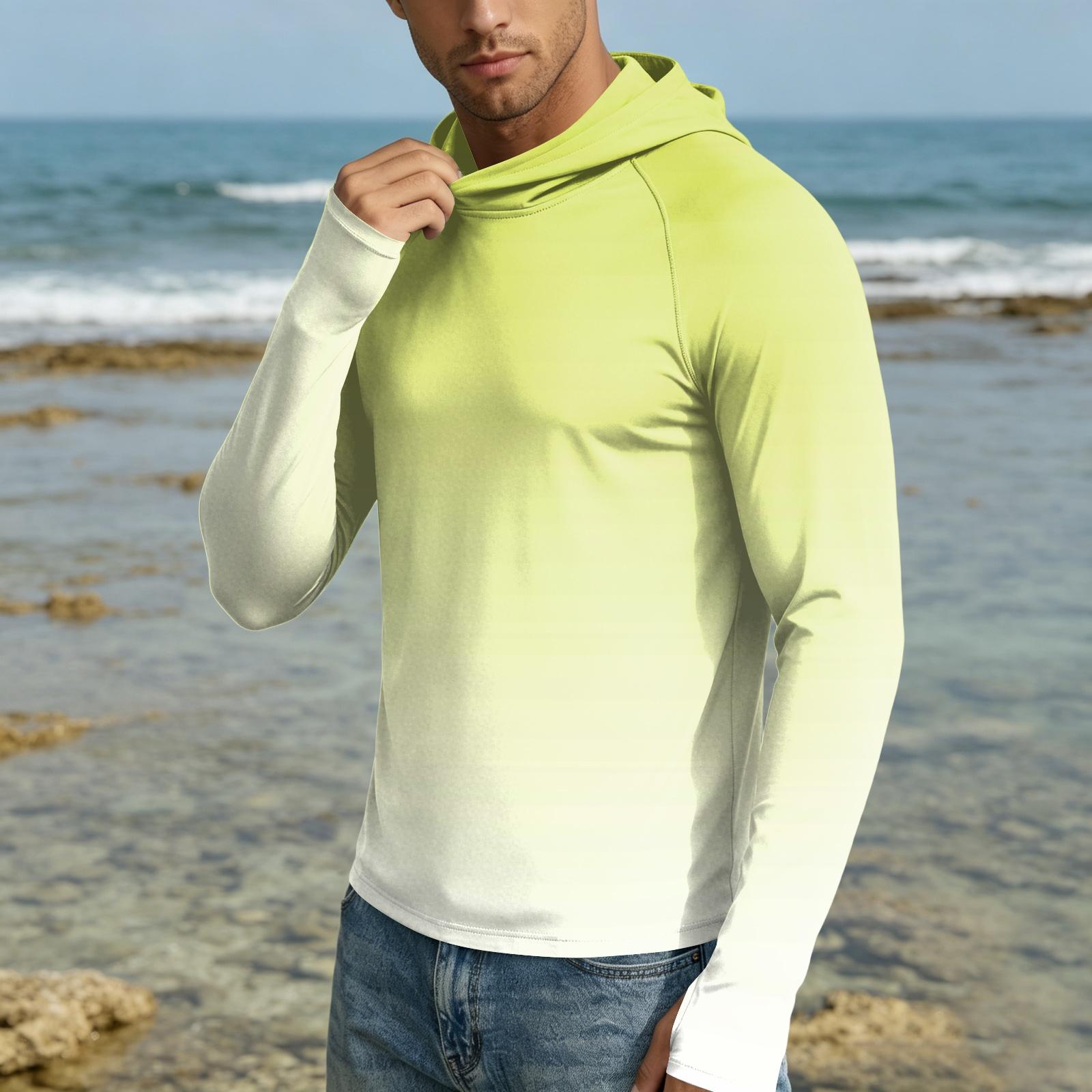 Master key Heren UPF50+ Zonbescherming Hoodie Lichtgewicht Sneldrogend Lange Mouwen Shirt met Capuchon voor Buitenactiviteiten XXL geel