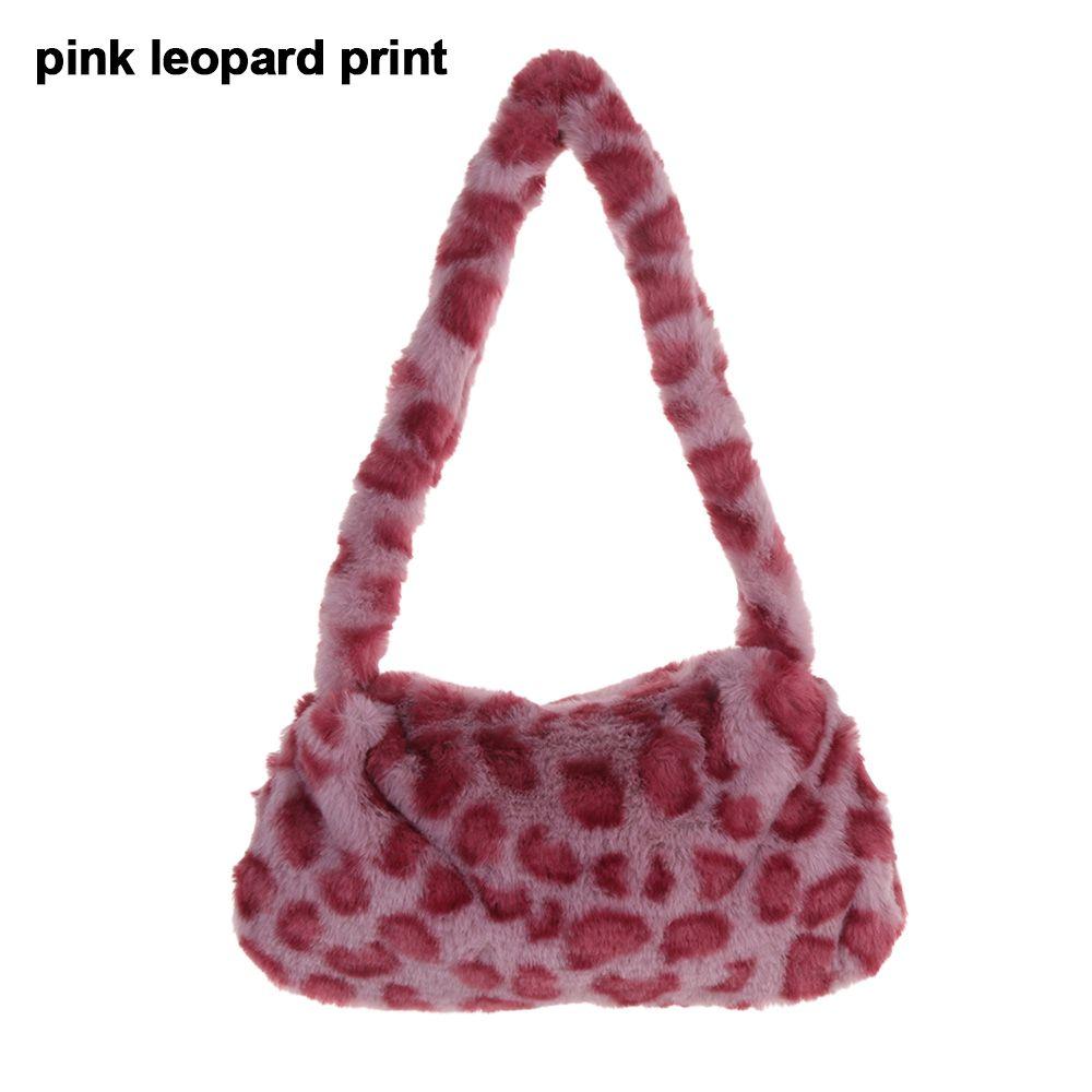 Fashion Soft Faux Fur Plush Underarm Handbag Cow Print Leopard Print Mini Shoulder Bag Faux Fur Purse