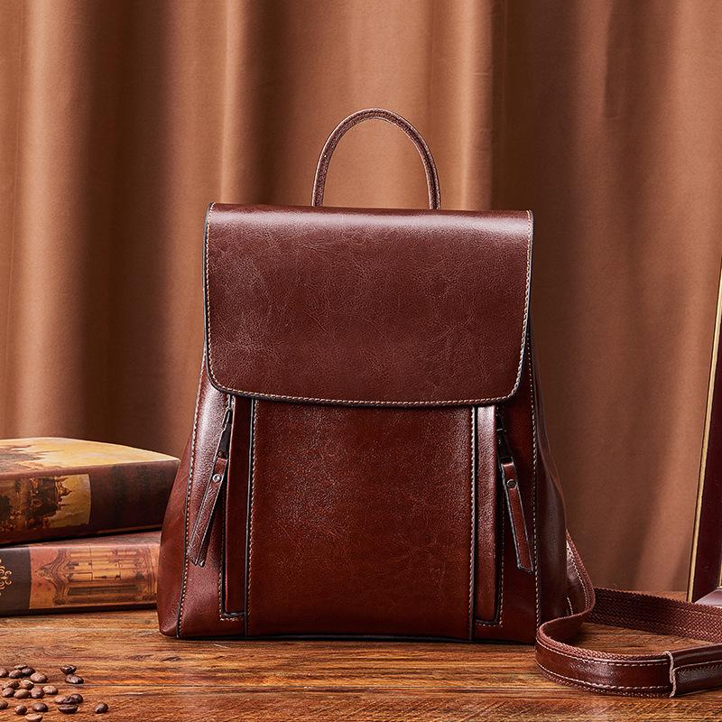 

2024 Women s Genuine Leather Crossbody Bag, Cowhide Backpack, Trendy Retro Shoulder Bag, European-American School Style кавовий