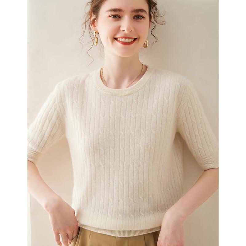 Fanzhen Women's Short-Sleeve Cashmere Blend Knit Top