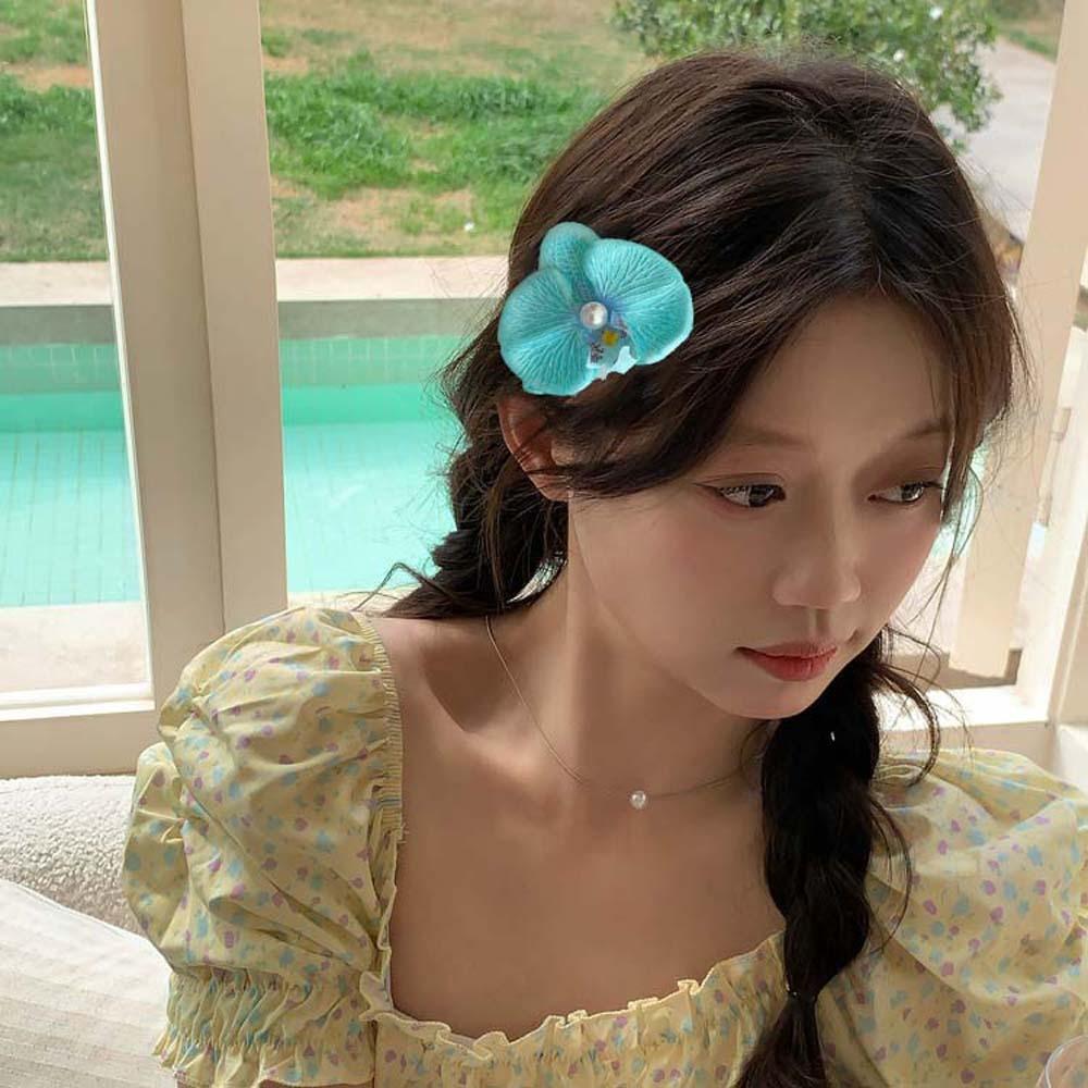 Bohemian Style Butterfly Orchid Hair Clip Sweet Women Side Clip Simple Orchid Flower Hairpin  Party