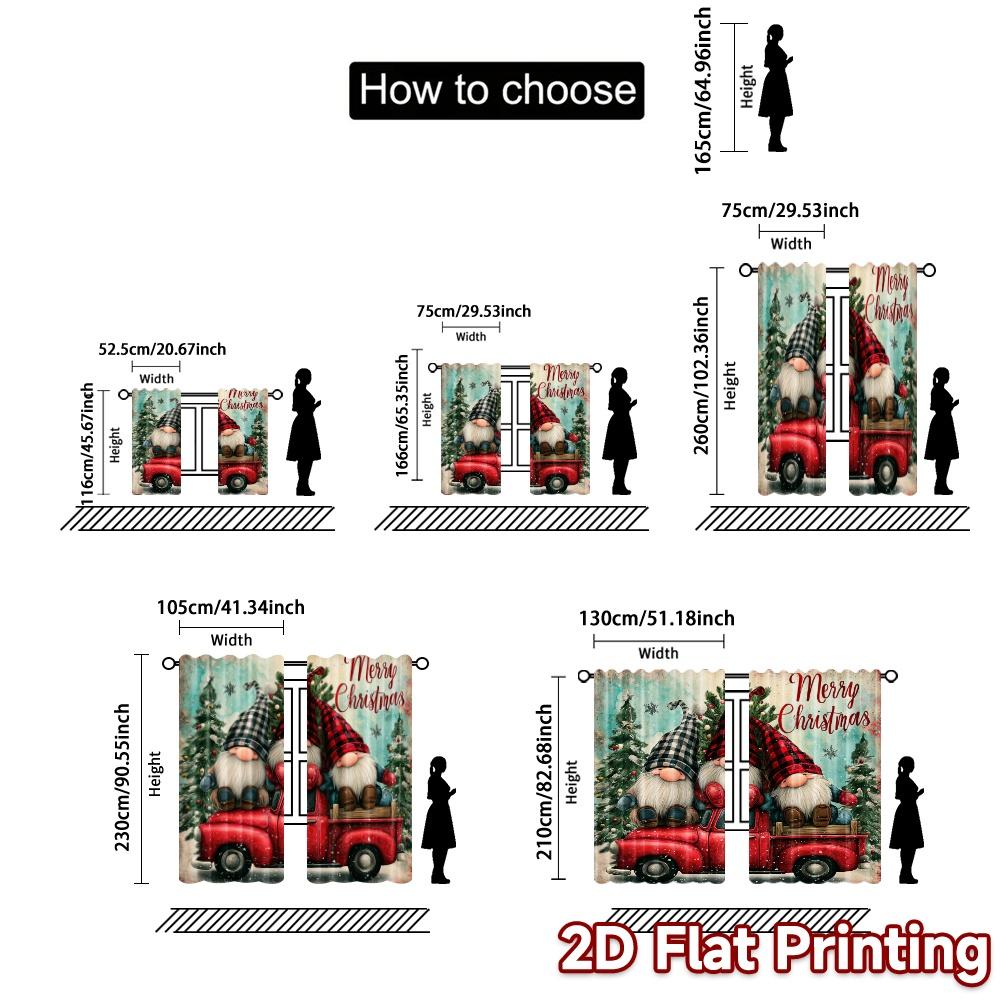 2D Flat Printing  JIT 2pcs   Curtains (Without Rod) FestiveGnomes Modern Curtains Digital Printed Machine Washable Fabric Curtains