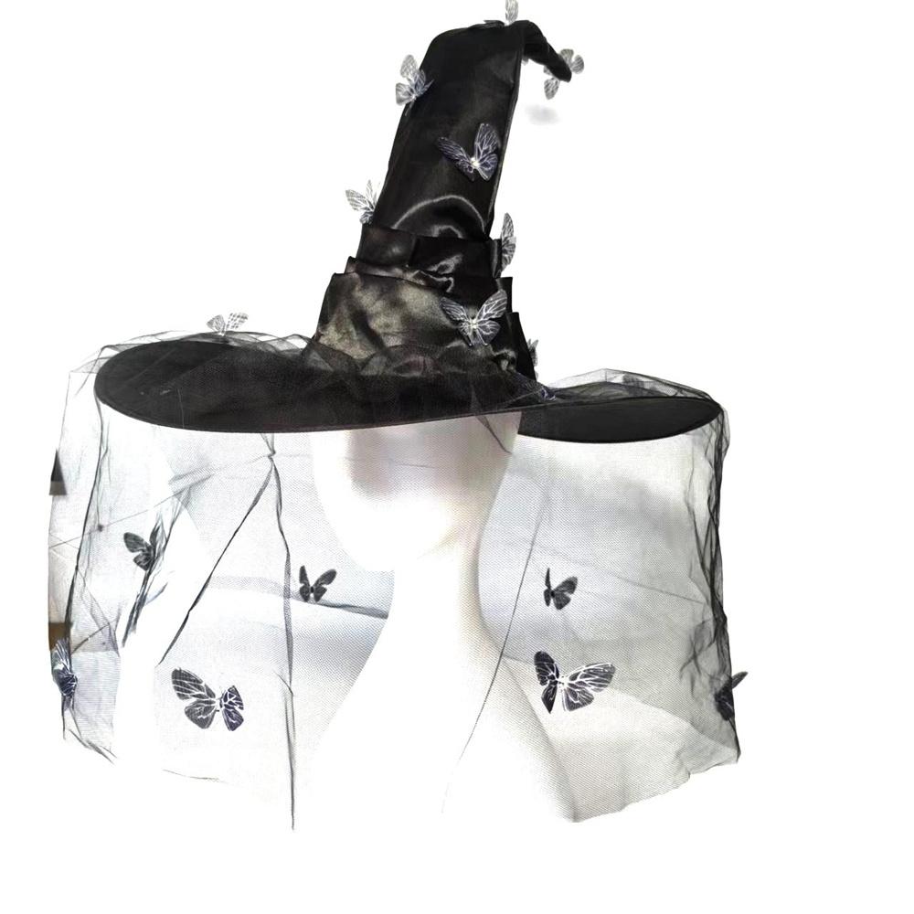 Halloween Witch Hat Mysterious Cosplay Witch Hat Butterfly Mesh Witch Hat Breathable For Halloween Adults Family Gathering