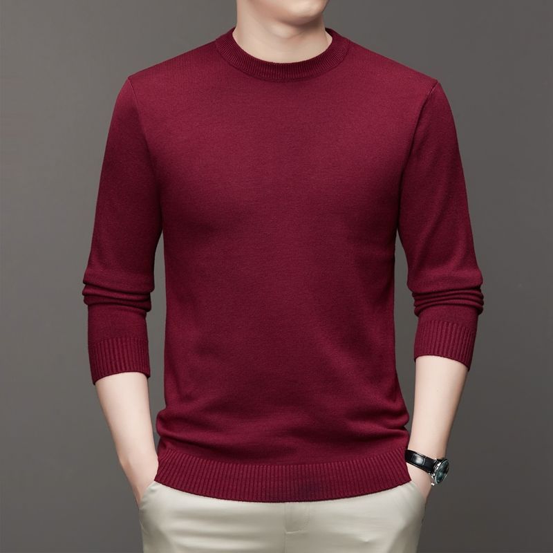 Spring Thin Solid Round Neck Men's Knitted Base Shirt Business Casual Loose Sweater Simple Slim Versatile Trendy