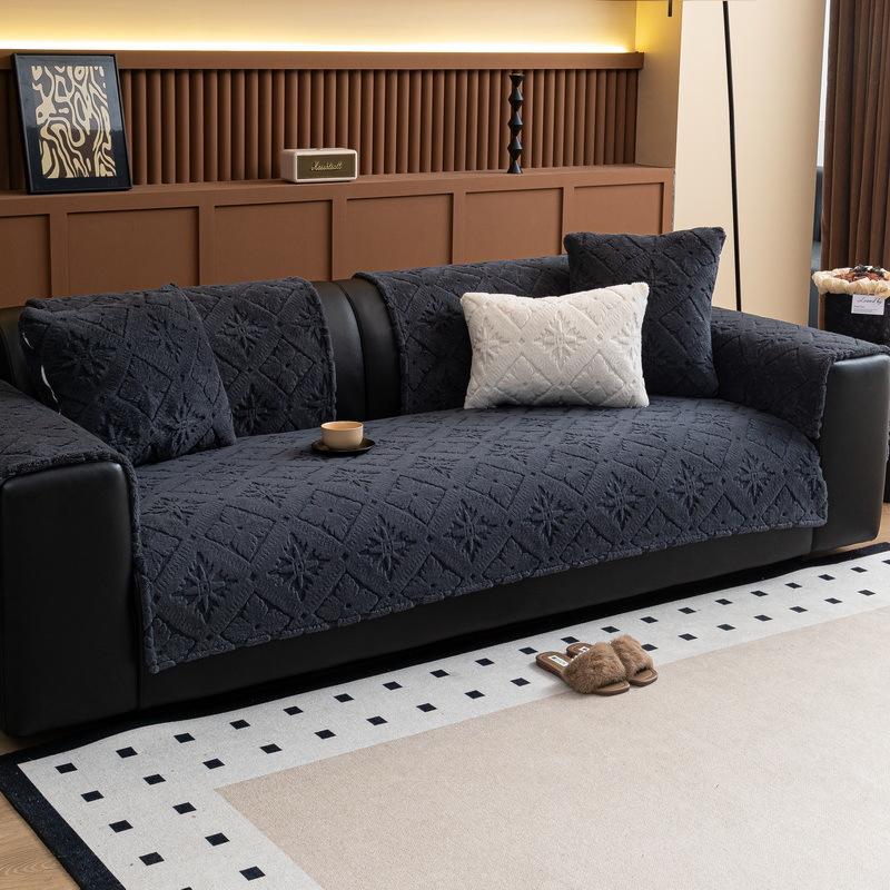 Retro High-End Straight Row Sofa Cushion Autumn And Winter Plush Leather Sofa Special Seat Cushion Fixed Non-Slip Cover Cover Cloth