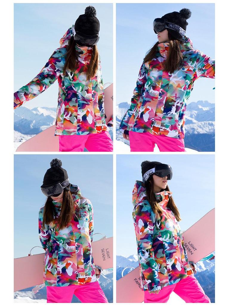 GsouSnow Women's Camouflage Ski Suit - Windproof, Waterproof, Warm, Plus Size - Ideal for Outdoor Snow Travel