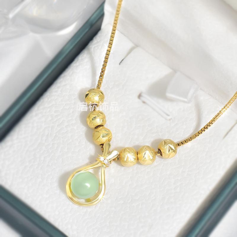 The Same Green Lucky Bag Necklace Women'S High-Value Retro Lucky Bead Pendant