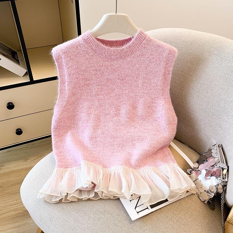 Lotus leaf edge knitted vest women's new design sense versatile stacking