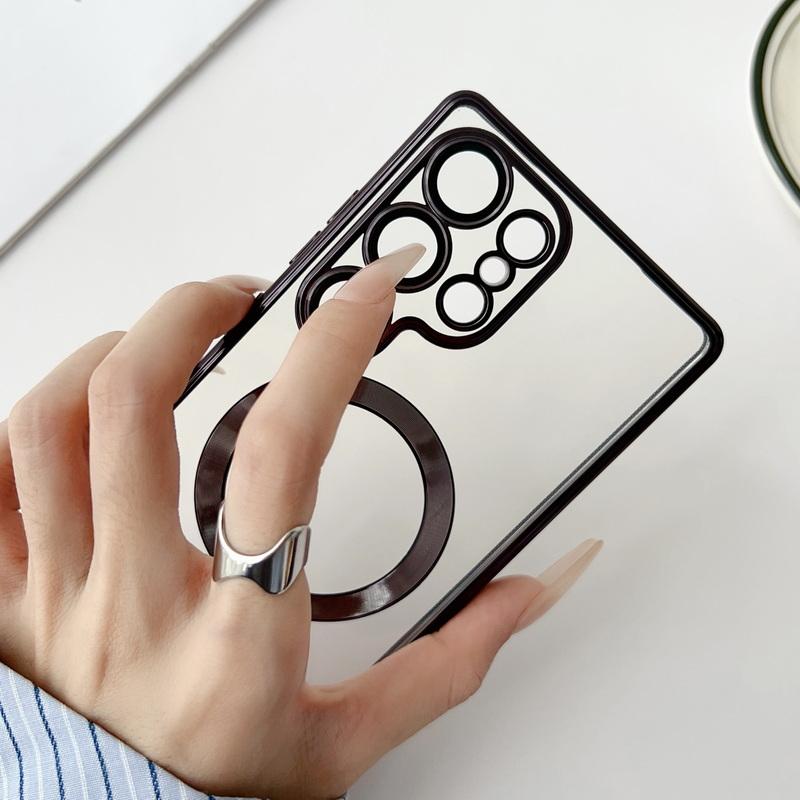 Plating Color Frame Clear Slim Magnetic Case For Samsung Galaxy S25 Ultra S24 FE S23 S22 for Magsafe Shockproof Les Protection Soft TPU Phone Cover