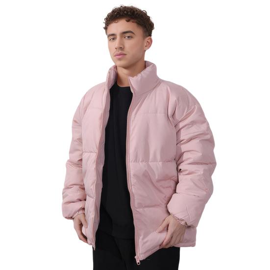 Men Cotton Coat Solid Color Stand Collar Long Sleeve Down Coat with Pockets Winter Thickened Warm Outerwear