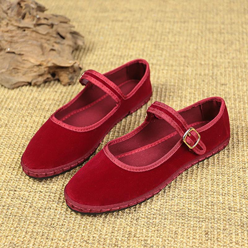Fashion Retro Flat Suede Shoes for Women Casual Spring Belt Buckle Strap Women's Flats Solid Round Toe Shallow Soft Bottom Ladies Shoes