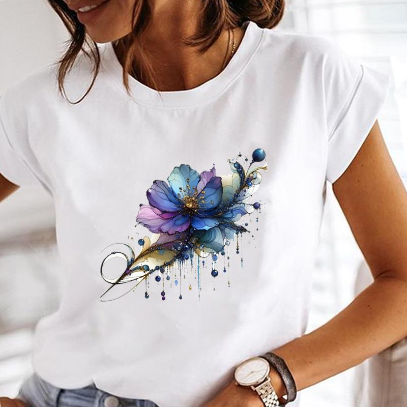 (Asian Size)  Tee Top Short Sleeve T Shirt cartoon butterfly style Women Clothing Casual Fashion Print Lady Female Graphic T-shirts