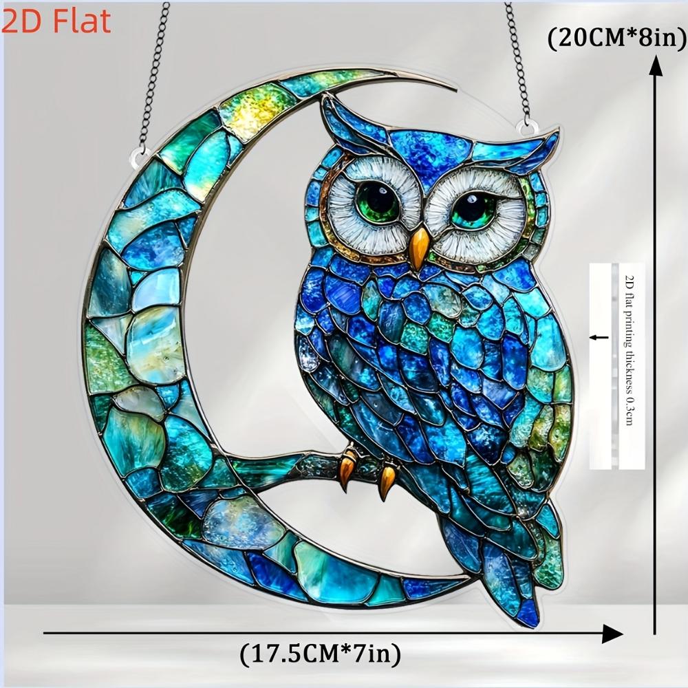 2D flat moon owl pendant, suitable for car, wall, garden, porch, bedroom, office, outdoor patio decoration\