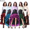 Halloween Medieval Costumes Women Short Front and Long Back Ruffle Edge Long Waist Skirt Pirate Style Cosplay Fancy Party Dress