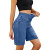 Stretchy Jean Shorts for Women High Waisted Tummy Control Pull On Denim Shorts Summer Casual Knee Length Jorts with Pockets