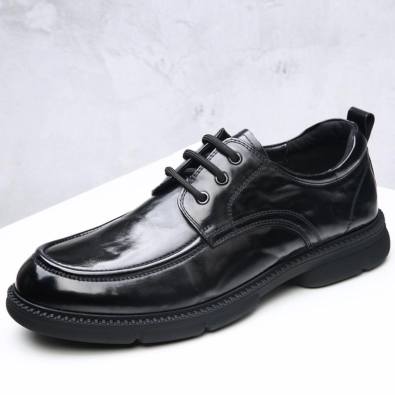 

Men s 2025 British Style Leather Derby Shoes - Round Toe, Formal Wedding Shoes with Top Layer Cowhide 42 чорний