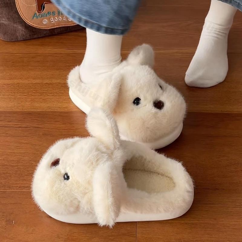 Fashion Winter Women Slippers 2025 New Warm Fluffy Comfortable Shoes Couples Home Slippers Cute Cartoon Dog Indoor Floor Home Slippers