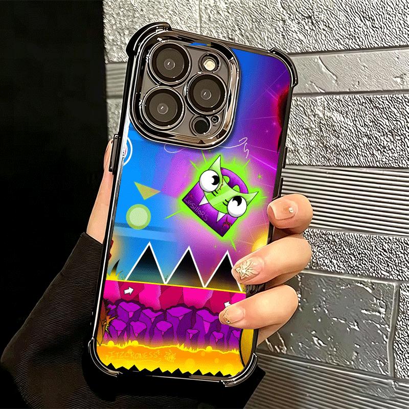 Geometry Dash Game Plating Phone Case For Iphone 16 17 Pro Max Air 16E 14 15 Plus 12 13 Mini Anti-Fall Airabag Cover