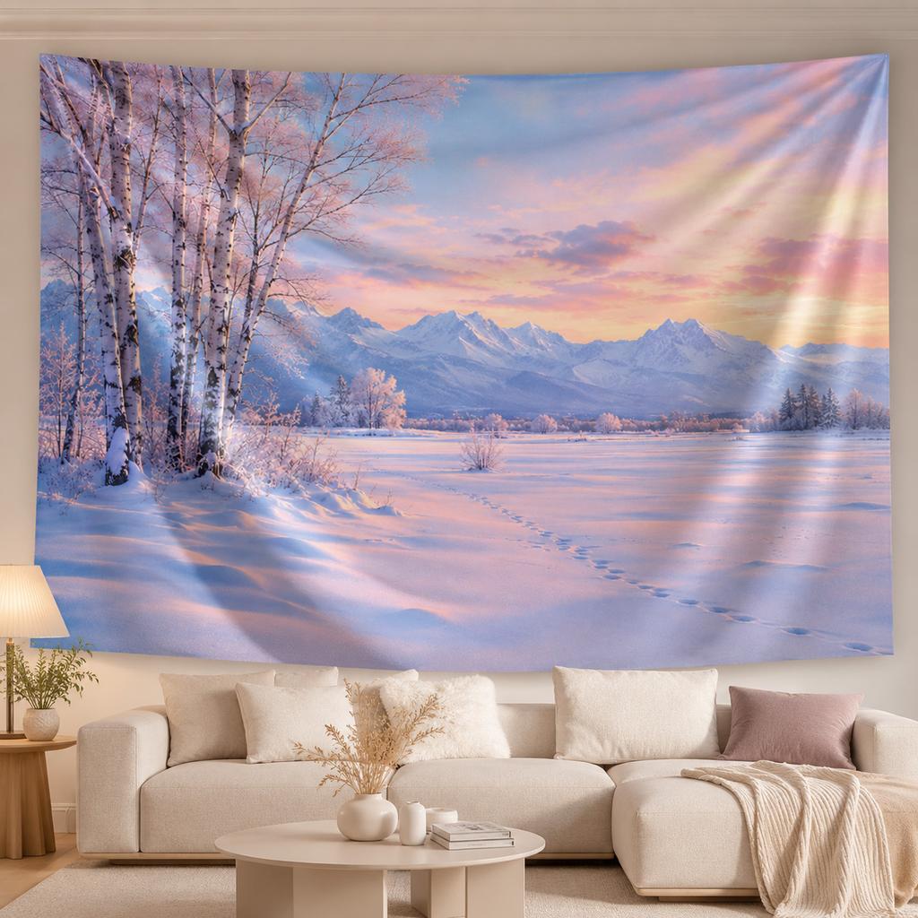 Winter Snow Mountain Tapestry Wall Hanging River Pine Tree Large Fabric Wall Tapestries Boho Decor Aesthetic Birthday Gift