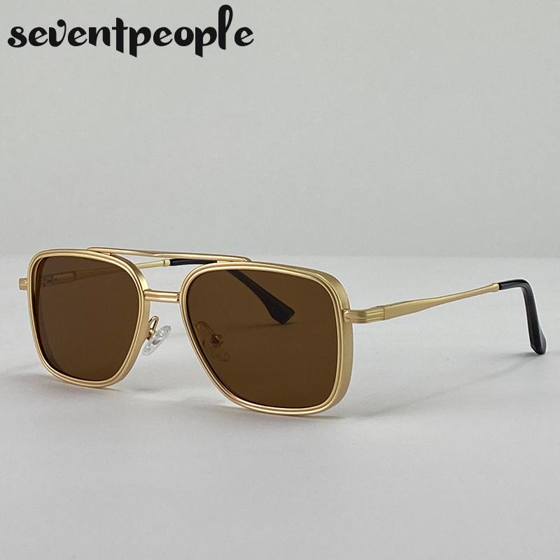 Vintage Steampunk Pilot Square Sunglasses Men Luxury Brand Trendy Metal Frame Driving Sunglass For Male UV400 Punk Shades