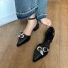 Fashion Fashion Block Heel Pointed Toe Sandals Women's Spring New Baotou Shallow Mouth One Buckle Strap Low Heel Shoes